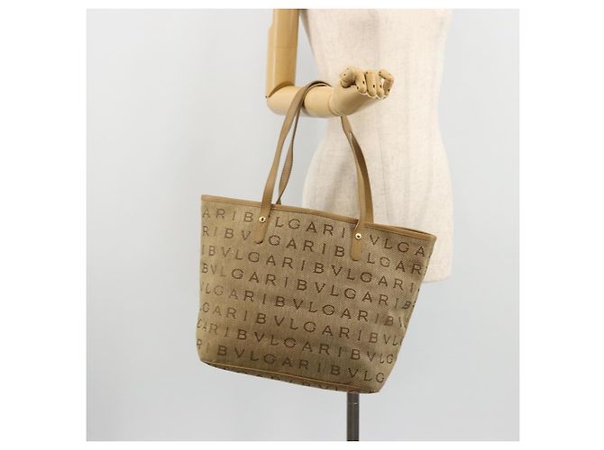 Bulgari Borsa Tote BVLGARI Logo Mania Canvas Beige Oro Auth 177518 D'oro - vista 23