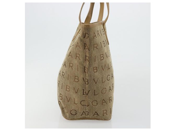 Bulgari Borsa Tote BVLGARI Logo Mania Canvas Beige Oro Auth 177518 D'oro - vista 4