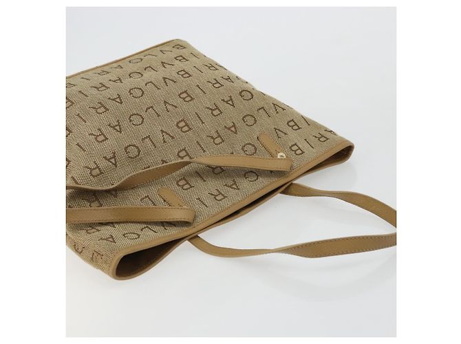 Bulgari Borsa Tote BVLGARI Logo Mania Canvas Beige Oro Auth 177518 D'oro - vista 6