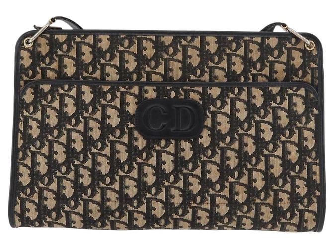 Borsa a Spalla in Tela Trotter Christian Dior Blu Navy Oro Auth 178534 D'oro - vista 2
