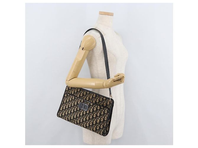 Borsa a Spalla in Tela Trotter Christian Dior Blu Navy Oro Auth 178534 D'oro - vista 22