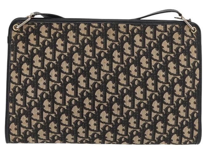 Borsa a Spalla in Tela Trotter Christian Dior Blu Navy Oro Auth 178534 D'oro - vista 3