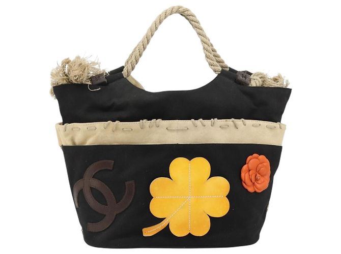 CHANEL Sac Tote Toile Noir Argent CC Auth 170532 Argenté - vue 13