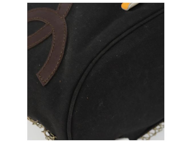 CHANEL Sac Tote Toile Noir Argent CC Auth 170532 Argenté - vue 14
