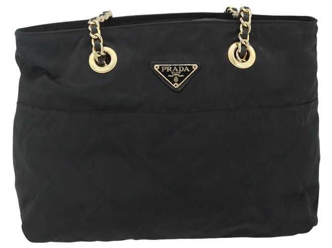 Borsa Tote a Catena Prada Nylon Nero Oro Auth 178129 D'oro - vista 13