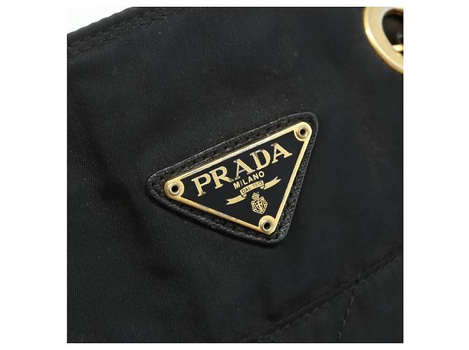 Borsa Tote a Catena Prada Nylon Nero Oro Auth 178129 D'oro - vista 17