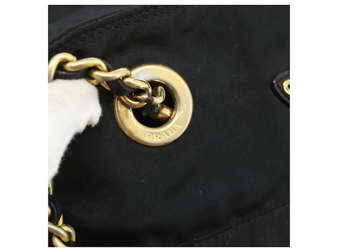 Borsa Tote a Catena Prada Nylon Nero Oro Auth 178129 D'oro - vista 18