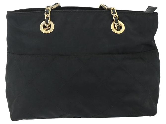 Borsa Tote a Catena Prada Nylon Nero Oro Auth 178129 D'oro - vista 2