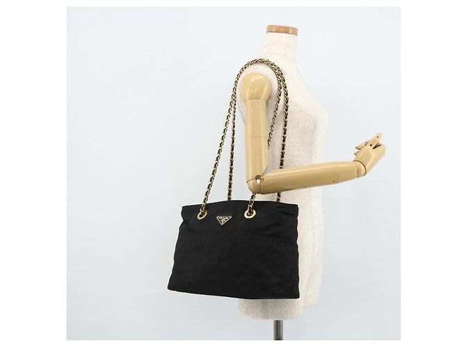 Borsa Tote a Catena Prada Nylon Nero Oro Auth 178129 D'oro - vista 24