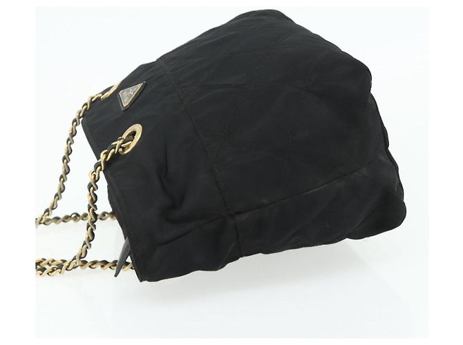 Borsa Tote a Catena Prada Nylon Nero Oro Auth 178129 D'oro - vista 3