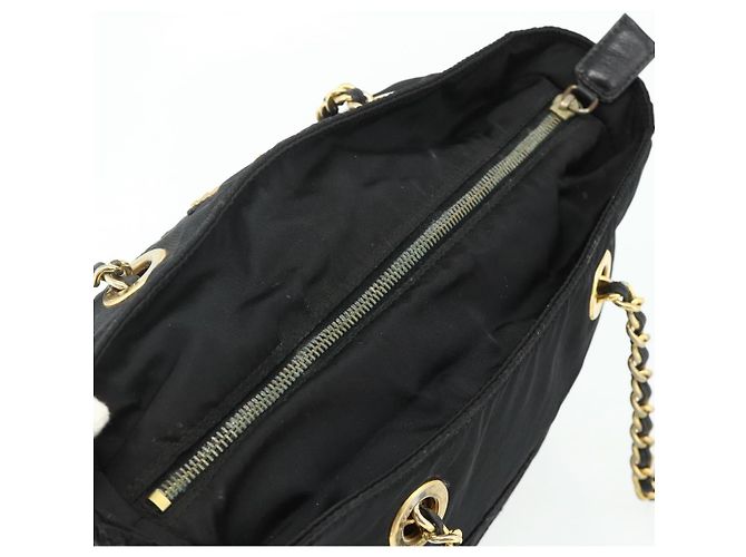 Borsa Tote a Catena Prada Nylon Nero Oro Auth 178129 D'oro - vista 6