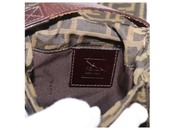 Borsa a Spalla in Tela Zucca FENDI Nera e Marrone Auth 178582 Nero - vista 10