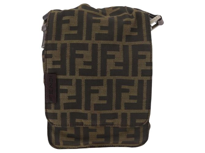 Borsa a Spalla in Tela Zucca FENDI Nera e Marrone Auth 178582 Nero - vista 13