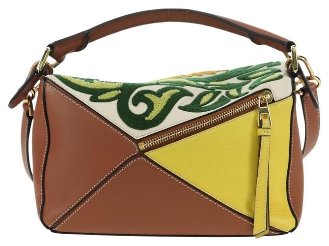 LOEWE Borsa Puzzle Piccola Hammock Borsa a Mano Pelle Marrone Oro Auth 177978SM D'oro - vista 2