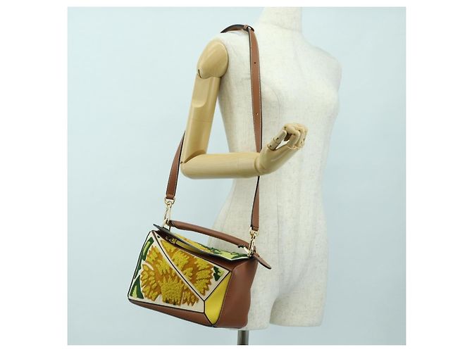 LOEWE Borsa Puzzle Piccola Hammock Borsa a Mano Pelle Marrone Oro Auth 177978SM D'oro - vista 27