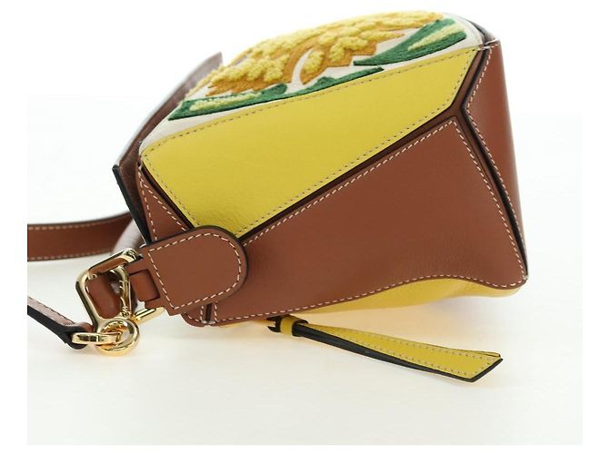 LOEWE Borsa Puzzle Piccola Hammock Borsa a Mano Pelle Marrone Oro Auth 177978SM D'oro - vista 3
