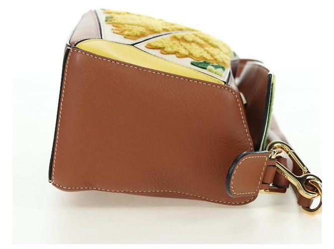 LOEWE Borsa Puzzle Piccola Hammock Borsa a Mano Pelle Marrone Oro Auth 177978SM D'oro - vista 4