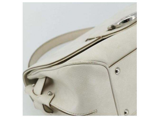 Borsa a mano Gancini in pelle bianca e argento di Salvatore Ferragamo Auth 177310A Bianco - vista 11