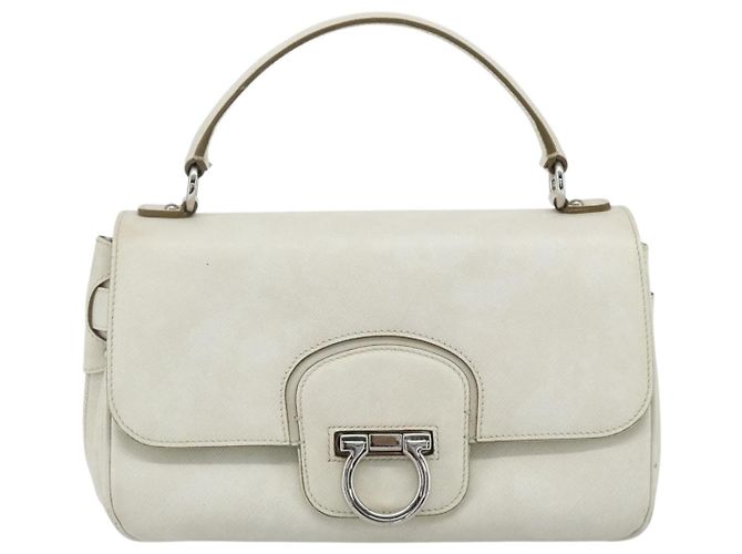 Borsa a mano Gancini in pelle bianca e argento di Salvatore Ferragamo Auth 177310A Bianco - vista 2