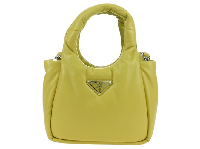 PRADA Bolso de Mano de Cuero 2 en 1 Amarillo Plata Auth 177165SAM - vista 13