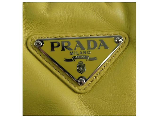 PRADA Bolso de Mano de Cuero 2 en 1 Amarillo Plata Auth 177165SAM - vista 18