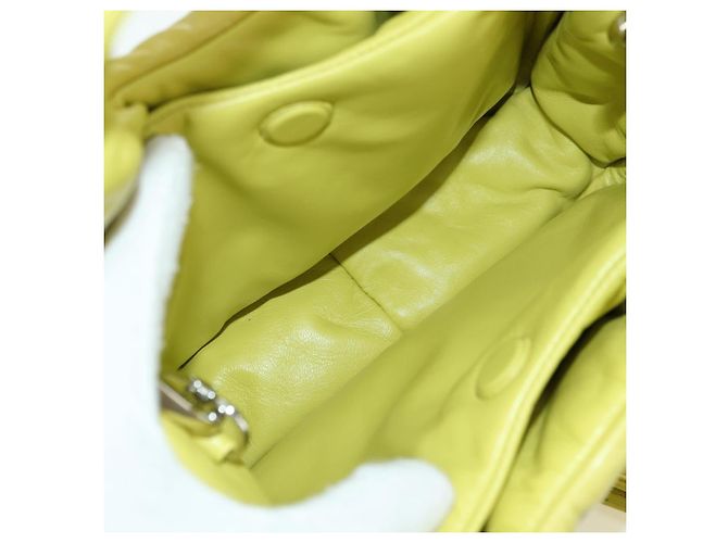 PRADA Bolso de Mano de Cuero 2 en 1 Amarillo Plata Auth 177165SAM - vista 21