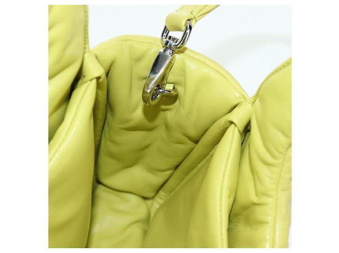 PRADA Bolso de Mano de Cuero 2 en 1 Amarillo Plata Auth 177165SAM - vista 22