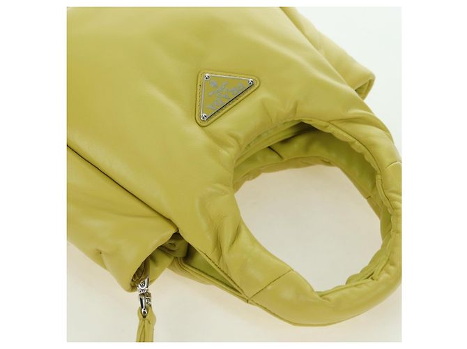 PRADA Bolso de Mano de Cuero 2 en 1 Amarillo Plata Auth 177165SAM - vista 6