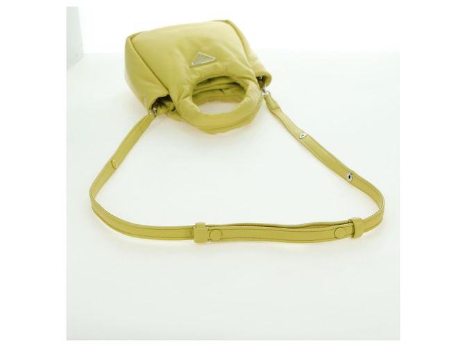 PRADA Bolso de Mano de Cuero 2 en 1 Amarillo Plata Auth 177165SAM - vista 9