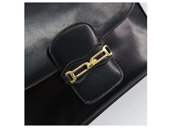 Céline Borsa a Spalla in Pelle Nera e Oro Auth 177801 Nero D'oro - vista 17