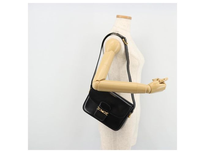 Céline Borsa a Spalla in Pelle Nera e Oro Auth 177801 Nero D'oro - vista 23