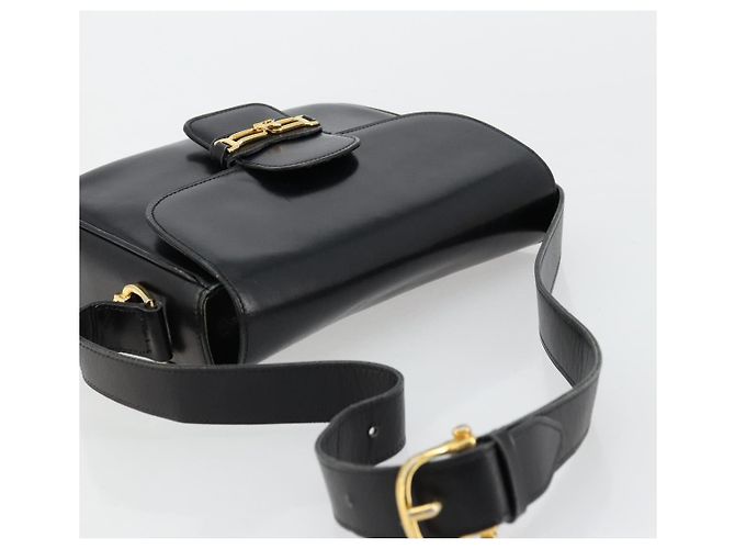 Céline Borsa a Spalla in Pelle Nera e Oro Auth 177801 Nero D'oro - vista 6