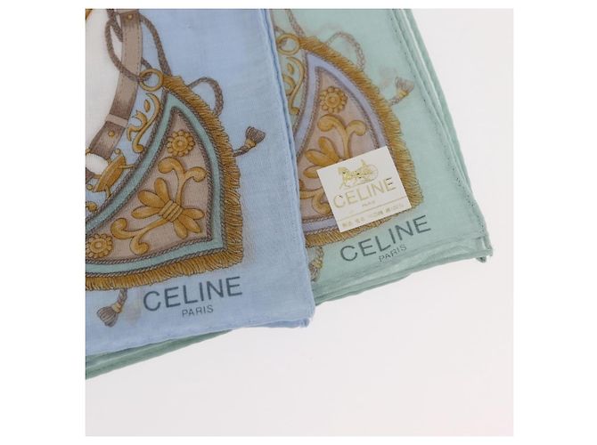 Set di 2 pezzi in cotone CÉLINE con fazzoletti verde e azzurro chiaro Auth am11541A Blu chiaro - vista 6
