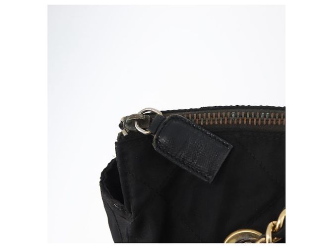 Borsa a Spalla con Catena PRADA in Nylon Nero e Oro Auth bs34842 D'oro - vista 10