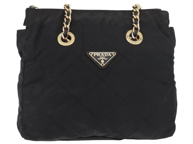 Borsa a Spalla con Catena PRADA in Nylon Nero e Oro Auth bs34842 D'oro - vista 13