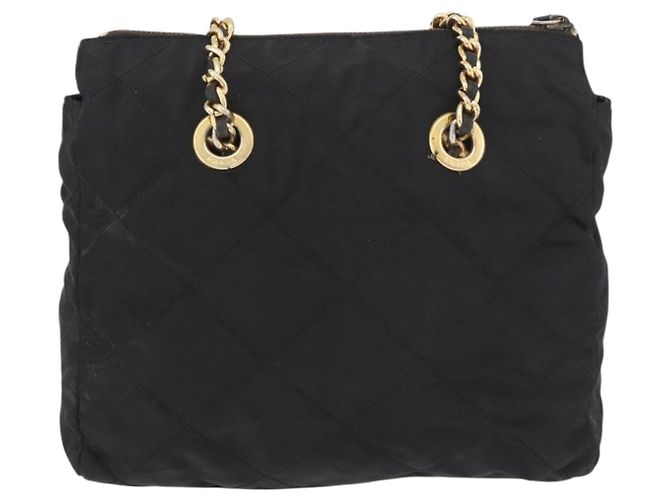 Borsa a Spalla con Catena PRADA in Nylon Nero e Oro Auth bs34842 D'oro - vista 2