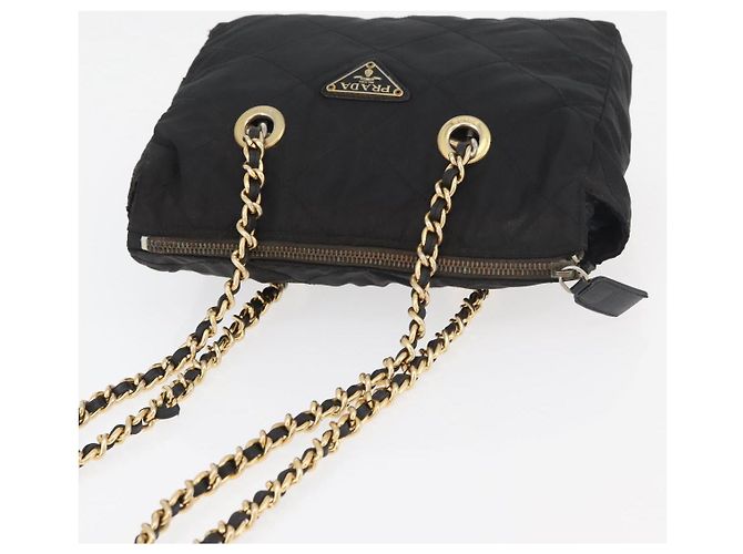 Borsa a Spalla con Catena PRADA in Nylon Nero e Oro Auth bs34842 D'oro - vista 6