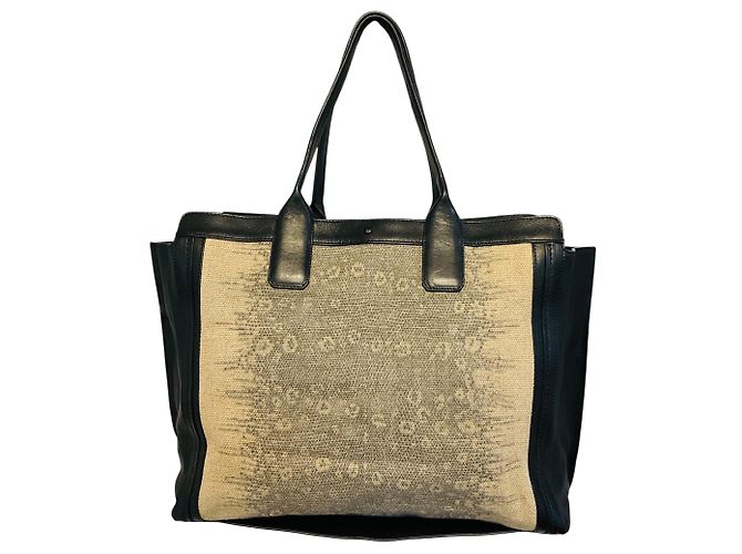 Chloé Borsa tote a doppio manico in tessuto e pelle beige / nera Chloe Multicolore - vista 3