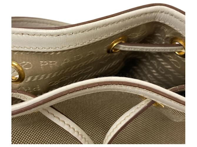 Borsa 2-Way Prada Fiocco con coulisse Marrone Bianco - vista 11
