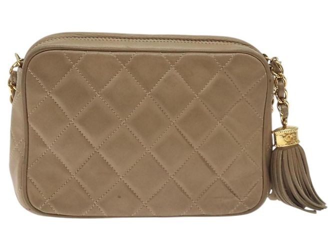 Chanel Vintage Diamond CC Camera Quilted Leather Small Beige - vista 2