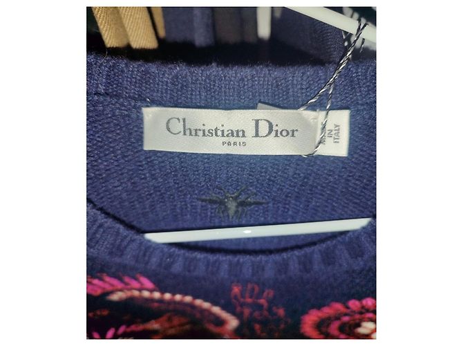 Bestickter blauer Cashmere-Pullover Christian Dior 38/M gebraucht - Ansicht 5