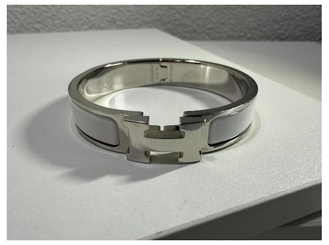 Hermès Clic H Bracciale Bianco Argento Silver hardware - vista 2