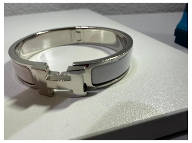 Hermès Clic H Bracciale Bianco Argento Silver hardware - vista 3