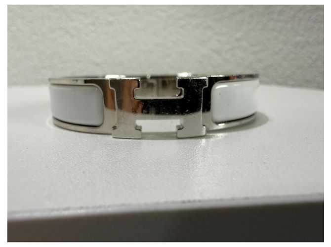 Hermès Clic H Bracciale Bianco Argento Silver hardware - vista 4