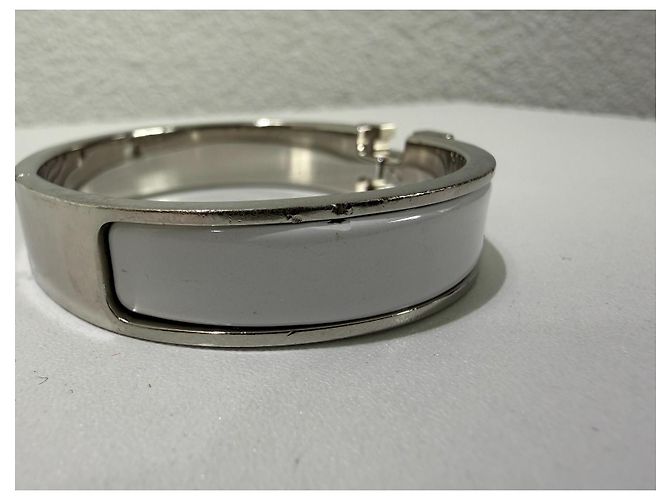 Hermès Clic H Bracciale Bianco Argento Silver hardware - vista 8