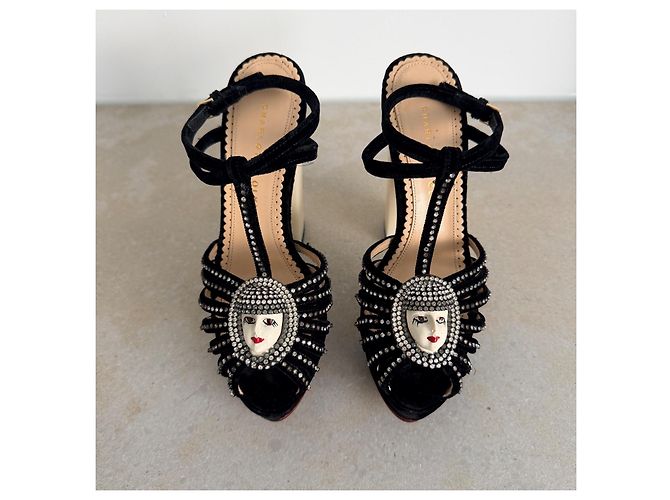 Charlotte Olympia Sandali in velluto con plateau Nero Beige - vista 3