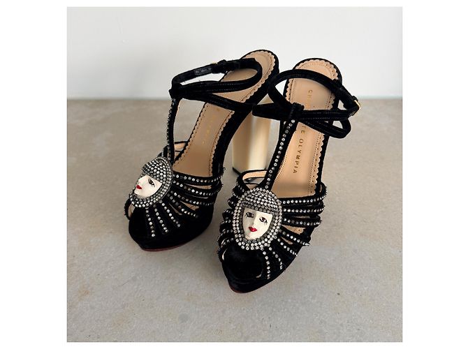 Charlotte Olympia Sandali in velluto con plateau Nero Beige - vista 4