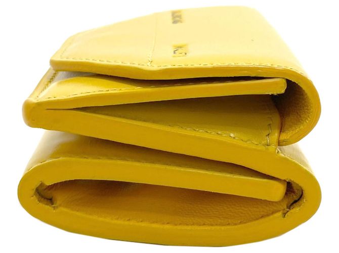 Portefeuille pliable en cuir jaune Balenciaga - vue 3
