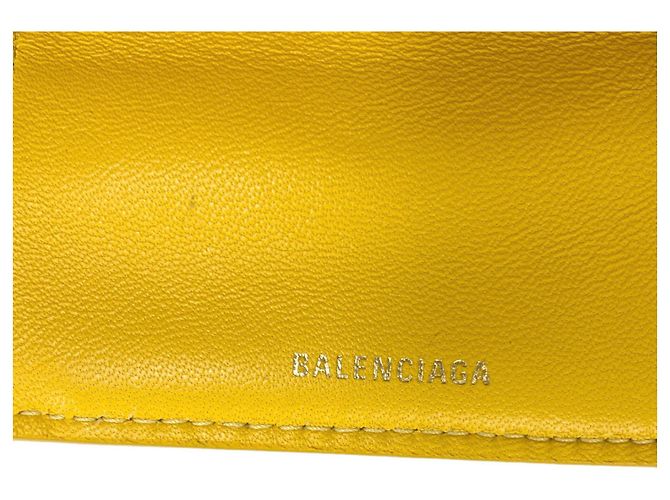 Portefeuille pliable en cuir jaune Balenciaga - vue 8