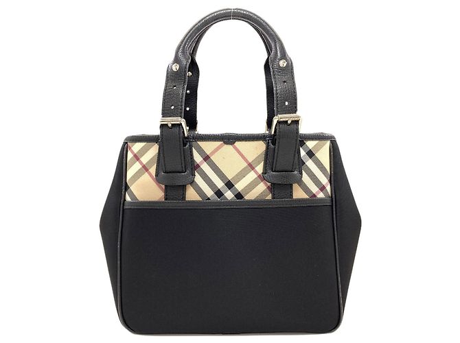 Borsa in nylon Burberry Check da donna Nero Beige - vista 2